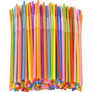 100 Colorful Flexible Plastic Straws,12.9 Inch Extra Long Disposable Bendable Straws