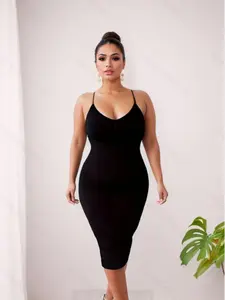 【Plus Size】 Solid Color Cami Spaghetti Strap Shapewear Dress, Fashion Comfortable Shapewear Dress for Daily Wear, Women's Plus Shapewear for All Seasons, Casual, Womenswear