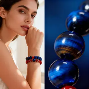 2Pcs High-End Blue Tiger Eye & Red Agate Beaded Bracelet Set – Action  Judgment Courage Natural Stone Lucky Bracelet Meaningful Gift for Confidence and Strength