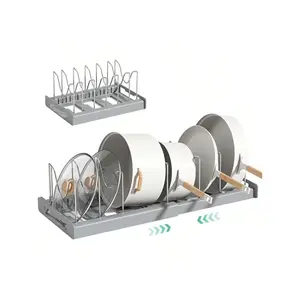 AExpandable Pot And Pan Organizer Rack - 7 Stainless Steel Adjustable Dividers For Kitchen Cabinet Organizer & Storage, Durable And Rust Resistant