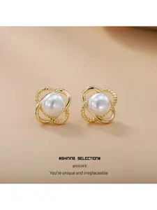 Compact and simple faux pearl mosquito coil ear clip for women without ear piercings, high-end copper alloy earrings, thickened and plated with 16K gold