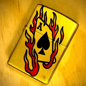 Custom gold flaming Ace card Zippo Lighter
