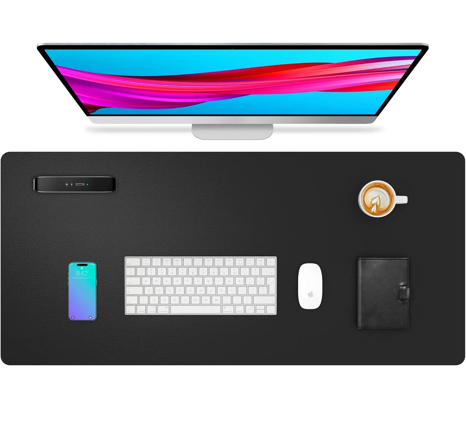 Non-Slip Waterproof PU Leather Desk Pad 23.6"x13.7", Large Mouse Mat & Writing Desk Protector, Smooth Surface Laptop Blotter for Office & Home, Scratch & Spill Resistant Desk Mat, Durable Black Workspace Pad