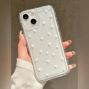 Transparent Clear Aesthetic Heart Pattern Protective Phone Case with Shockproof Protection for Apple iPhone 17/17pro Max/16/15promax/15plus/15pro/14promax/14plus/14pro/13promax/12promax/12pro/12/11promax/11 Cover