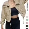 Women's Solid Zip Up Crop Jacket Coats, Zipper Jacket, Casual Fashionable Pocket Lightweight Outerwear, Ladies Spring & Fall Clothes