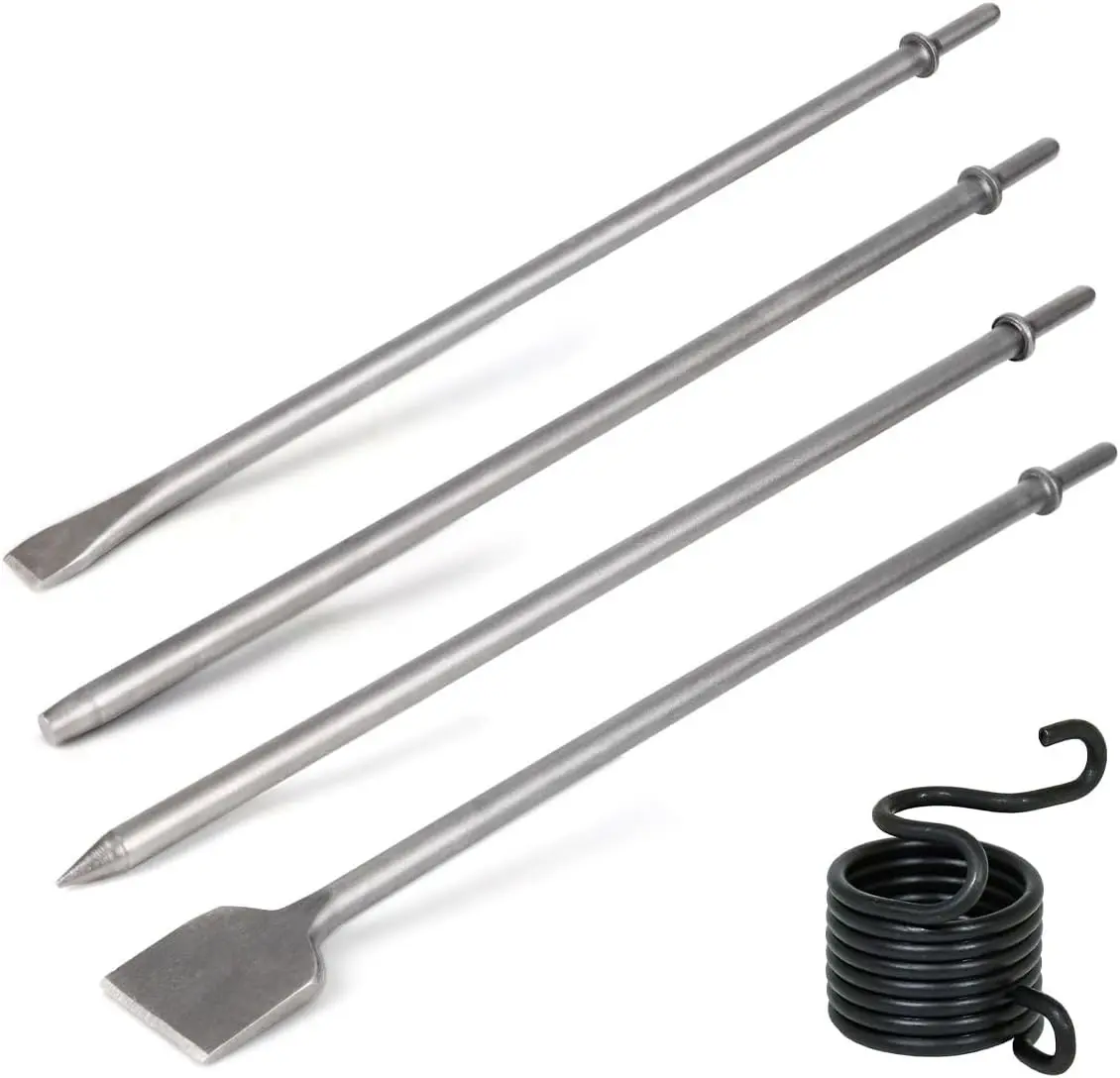 4Pcs Air Hammer Chisel Bits, 17.7 Inch Long Air Flat Chisels, Pneumatic Cold Chisel and Taper Punch, 2 Inch Wide Air Scraper Hammer Attachments for Concrete and Tile