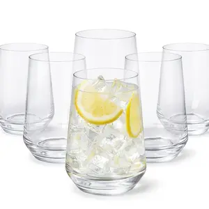 6PCS 14oz Crystal Drinking Glass Set, Modern Glass Tumblers for Water Juice Whiskey Cocktails, Lead-Free Crystal Glass Cups, Thick Bottom Stemless Wine Glasses for Home Kitchen Bar Party Daily Use