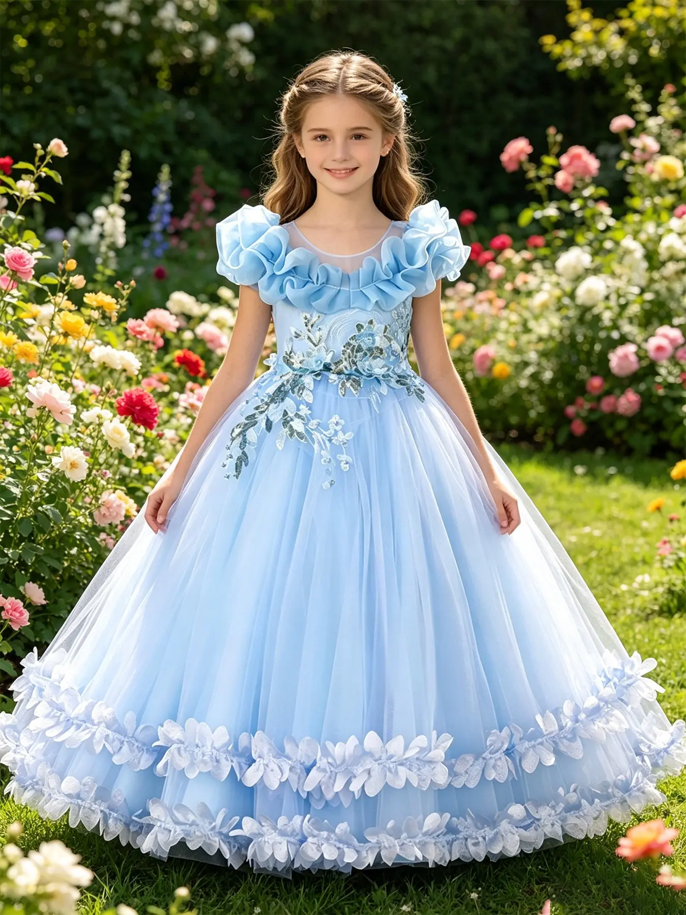 High-End Girls' Dress, Flower Girl Wedding Gown, Princess Birthday Dress, Princess Ball Gown, Child Hostess Walk Show Costume, Elegant