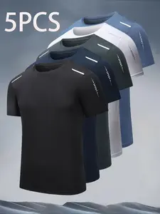 Men's Solid Color Round Neck Short Sleeve Tee, Breathable Quick Drying T-shirt, Casual Crew Neck Top for Summer