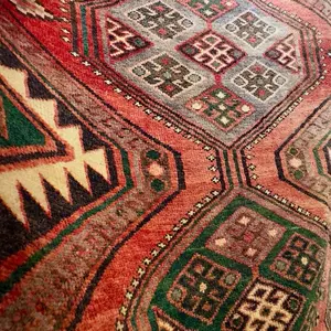 Handmade Antique Tribal Rug – Geometric Nomadic Art (4.9x8 ft)
