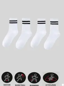 5 pairs of unisex striped casual mid-calf socks, fitted, breathable, sweat-absorbent, and comfortable, suitable for everyday casual wear, running, sports, and various other occasions, Elastic Socks