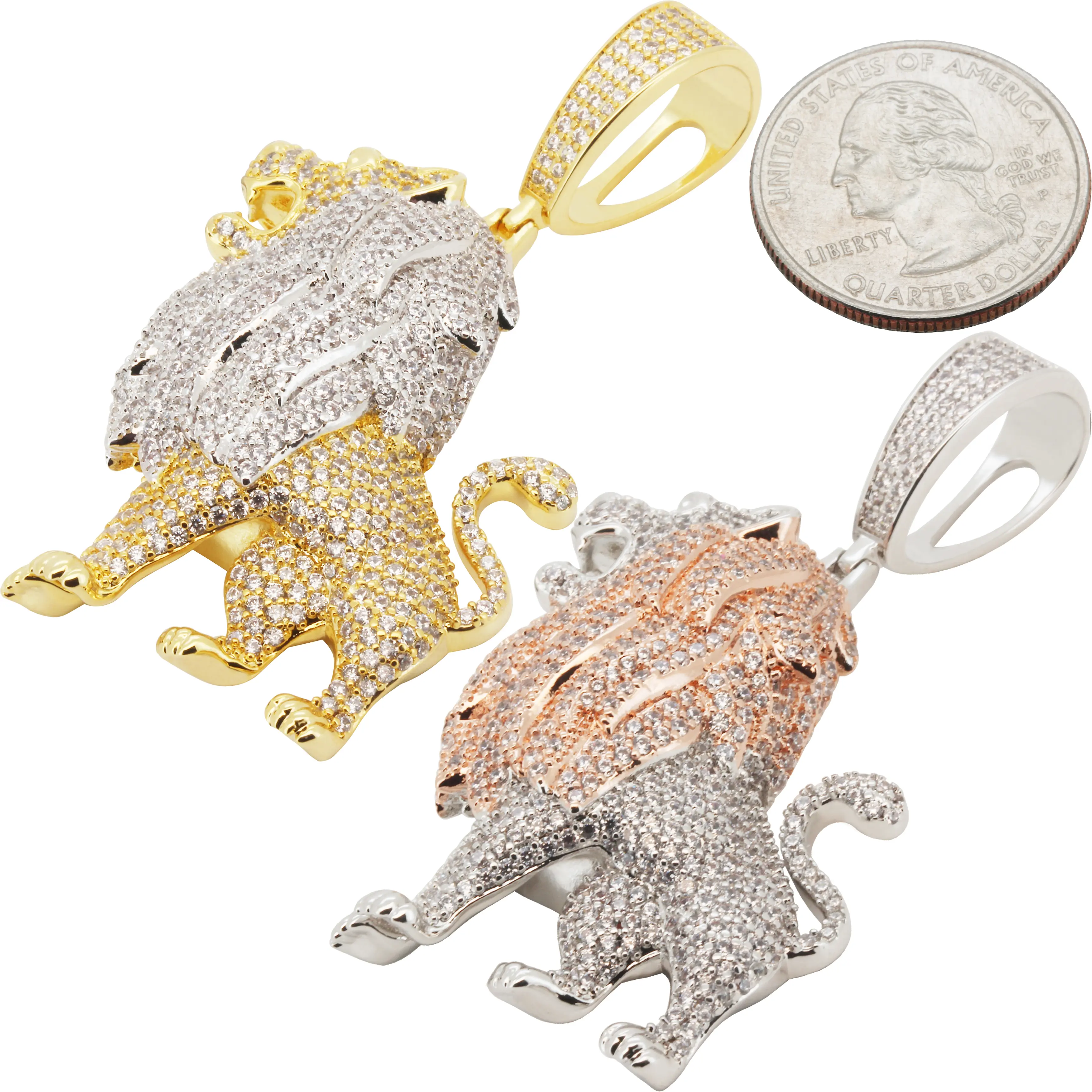 14k Yellow/White/Rose Gold Plated AAA Cubic Zirconia Two-Tone Lion Body Pendant