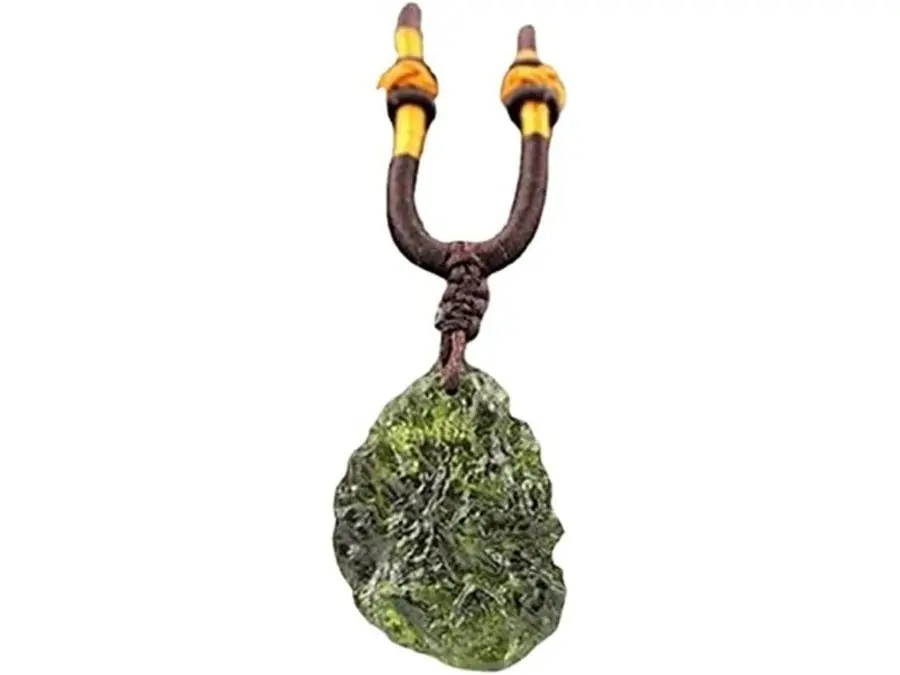Moldavite Crystal Necklace,Moldavite Czech Certified Meteorite Stone Silver Pendant,Irregular Shape