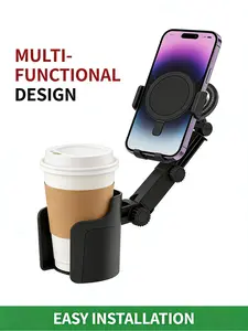 Universal Magnetic Cup Holder with 360° Rotation and Retractable Arm, Stable Design