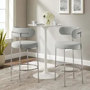 Modway Albie Fabric Bar Stools - Set of 2 in Gray Silver