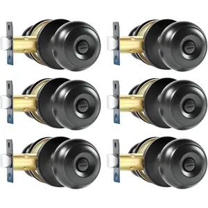 Door Knobs, 6 Pack Matte Black Heavy-Duty Door Knobs, Interior Keyless Doorknob, Left and Right Hand Reversible, for Bed and Bathroom
