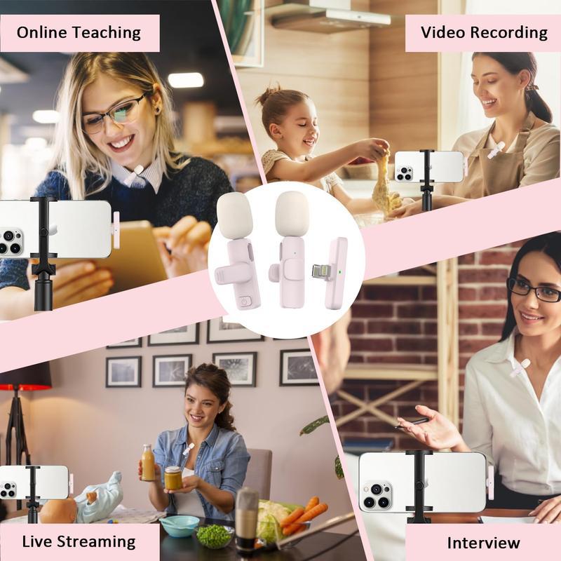 2.4G Wireless Clip On Mic with Lightning & USB-C Adapter, Professional Audio for Video Recording, YouTube, Interview