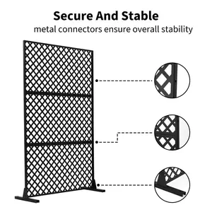 47" W x 72" H Metal Privacy Screen,Outdoor Privacy Screens and Panels,Freestanding Outdoor Divider with Stand,3-Panel Decorative Garden Steel Privacy Fence for Balcony Patio Indoor Room,Black