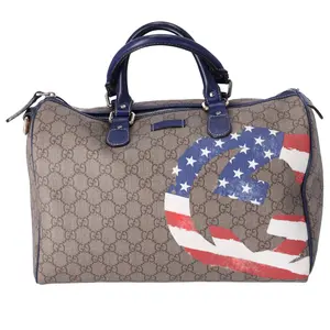 Pre-owned GUCCI Canvas Tote Bags Flag Duffle Multicolor GG 195451 GG Beige Navy Multi PVC Leather US Flag