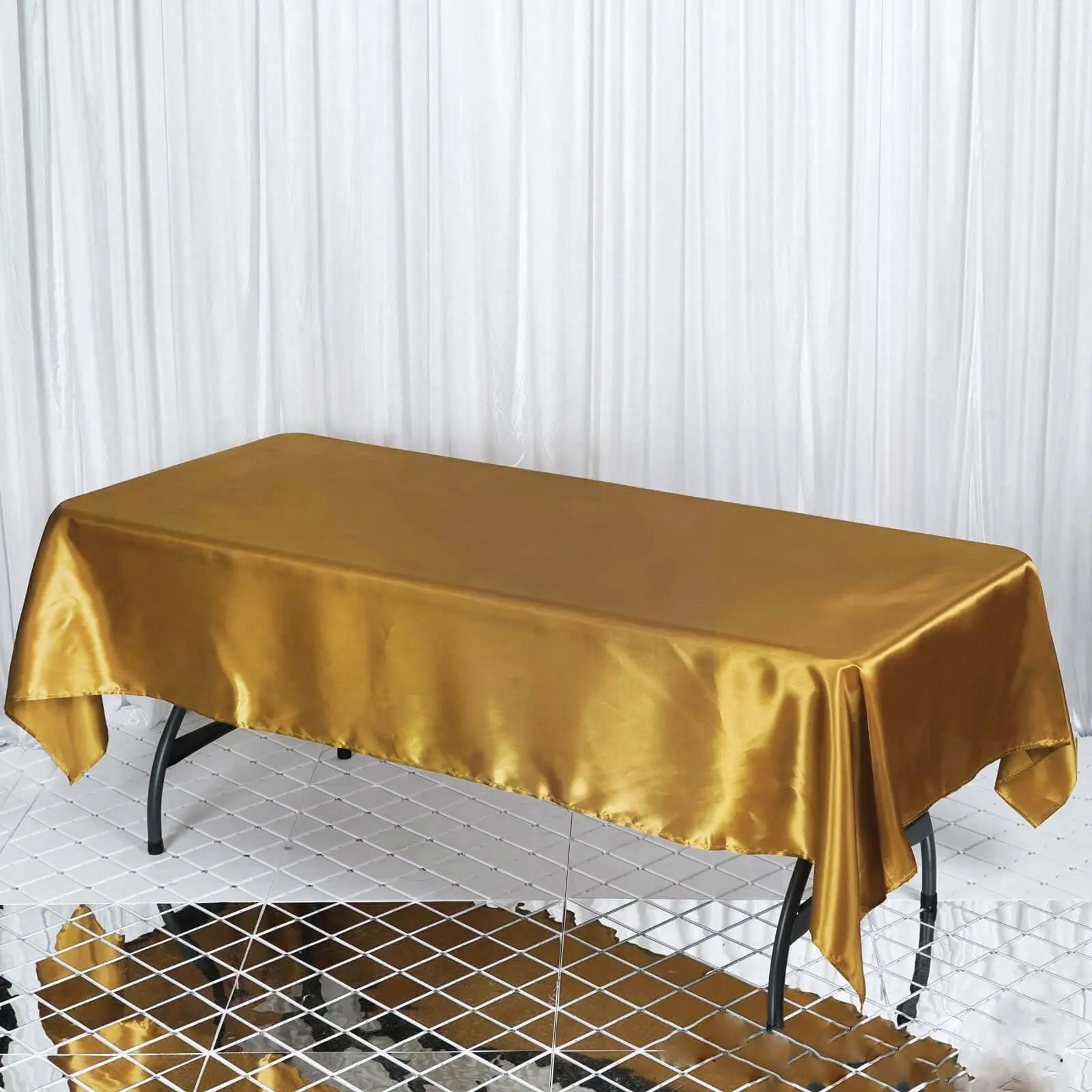 Gold Satin Rectangular Tablecloth (60"x102") - Wrinkle-Resistant, Durable Tablecloths for Outdoor Tables, Weddings & Events