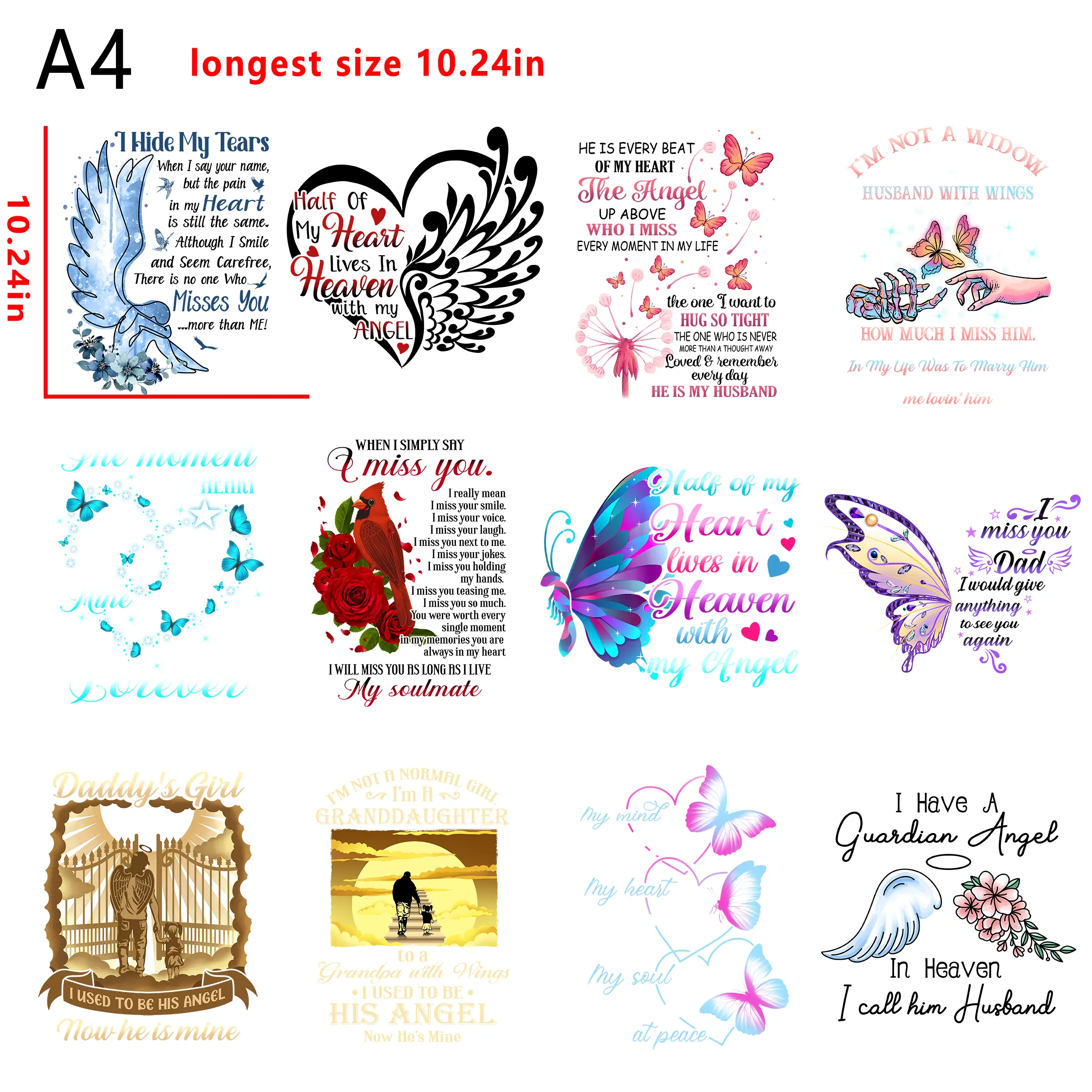 (C14) 12pcs Memorial family  quotes  bundle DTF heat transfer vinyl  for t shirt hoodies