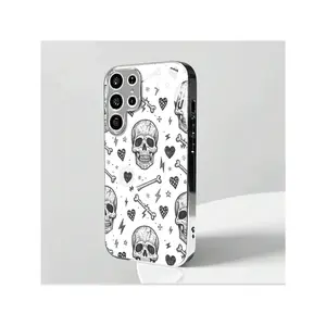 Skull Element Full Cover New Electroplated Silver Phone Case For Samsung Galaxy S25/S24/S23/S22/S21/S20/Note 20/A11/A12/A13/A14/A15/A20/A21s/A22/A23/A24/A25/A31/A32/A33/A42/A34/A50/A51/A52/A53/A54/A55/A70/A71/A72/A73