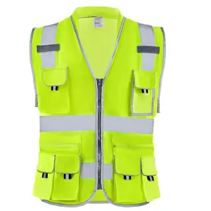 High Visibility Reflective Yellow Safety Vest with 10 Pockets for Men and Women, Construction and Industrial Workwear, Adjustable Straps, Breathable Mesh, Ideal for Job Site Cleanup and Outdoor Projects