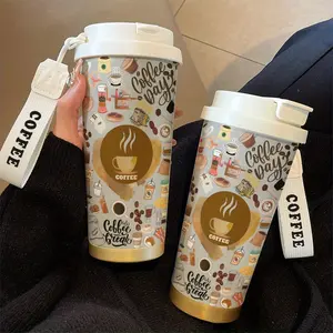 18oz Stainless Steel Insulated Mug with Lid - Coffee-themed design, suitable for both hot and cold beverages, portable travel mug with a handle, perfect gift for coffee lovers, for office, camping, outdoor travel, coffee travel mug