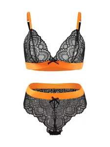 Women's Adjustable Strap Bow Decor Sexy Matching Lingerie Set, Floral Lace Push Up Bra & Tape Waist Panty Set, Soft Breathable Underwear Set for Women