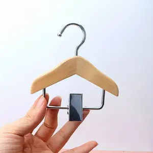 Wood Hanger Clips, Mini Small Clothes Support, Display Stands, One-piece Suit Hangers, with Trouser Clips