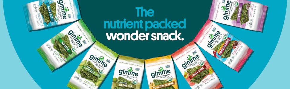 Gimme Seaweed Organic Premium Roasted Seaweed Snacks, Sea Salt, 6 Count, Keto, Vegan, Gluten-Free, Great Source of Omega3s and Iodine, Healthy On-The-Go Snack for Kids and Adults