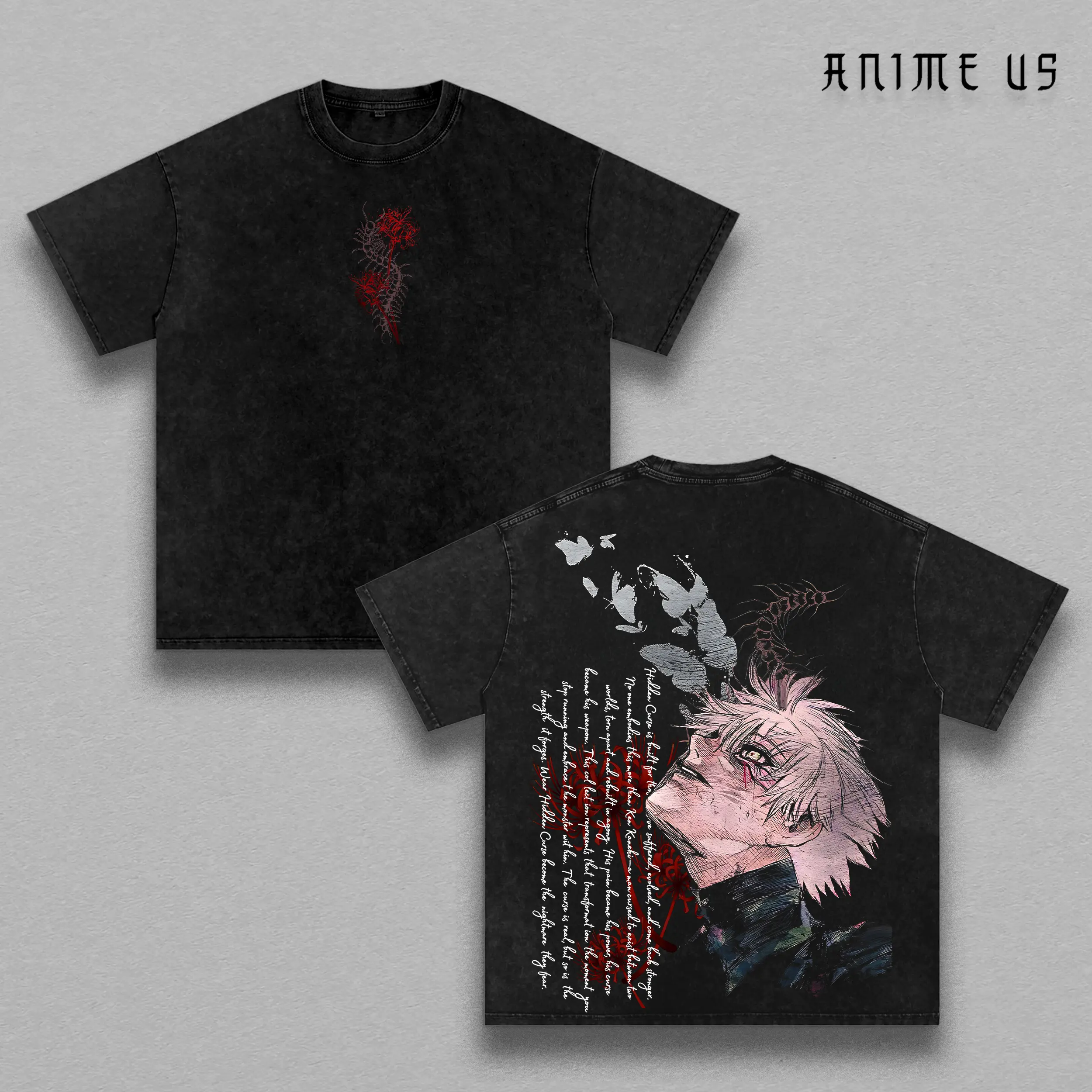 Ken Kaneki Vintage Washed Tokyo Ghoul Anime Shirt, One Eyed Ghoul Red Spider Lily Manga Graphic Tee Heavyweight Cotton Streetwear Unisex Oversized Acid Wash T Shirt