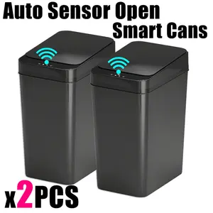 2 Pack 15L Multi-Purpose Auto Trash Can, Splash Resistant Narrow Bin, Nordic Classic Garbage Bin for Bedroom Kitchen Restroom