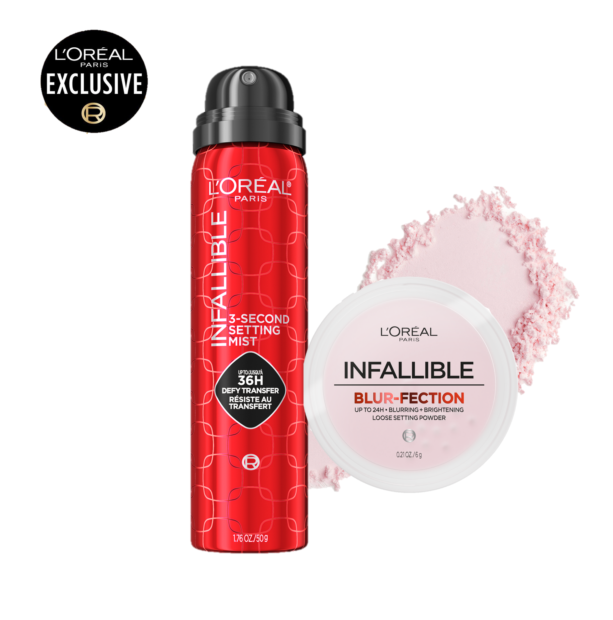 The Stay- Put Power Duo: Infallible 3-second Setting Spray + Blur-fection Setting Powder, L'Oreal Paris