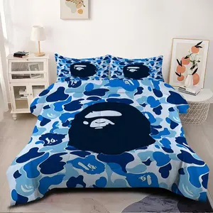 2/3Pcs Beach Vibes Camouflage Comforter Set, Stylish Blue Camo Bedding Set, Soft Bedding Sets with Ape Graphic, Perfect for Tropical-Inspired Bedroom Décor, Soft and Cozy for Summer Relaxation1 or 2 Pillowcase No Pillow Core