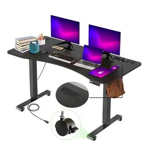 Rolling Curved Electric Standing Desk 48/55/63 Inches Height Adjustable Ergonomic Sit Stand Up Desk for Home Office Computer Workstation with Power Outlets Preset Memory Heights