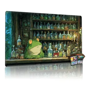 Magical Green Frog Alchemy Laboratory Enchanted Forest TCG MTG Playmat - 12x24in Non-Slip Backing, Perfect for Card Game Enthusiasts, Family Gatherings, Gift