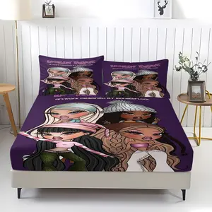3-Piece Bratz Doll Cartoon Bedding Set, Includes 1 Fitted Sheet & 2 Pillowcases, Comfortable Durable Bed Linen, Non-Slip for Bedroom, Ideal Gift, Bed Sheets Set