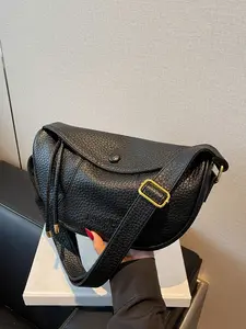 Fashionable and versatile retro shoulder bag, simple texture daily solid color crossbody bag, Hobo crossbody bags, niche design letter temperament armpit bag, suitable for shopping, commuting, work, daily outings, and parties