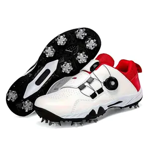 Breathable & Non-Slip Golf Shoes for Couples - Comfortable Synthetic Upper with Rotary Buckle, White & Red Design, Durable MD/TPU Sole for All-Season Training & Outdoor Sports, Outdoor Sports Footwear | Stylish Golf Shoes | Breathable Golf