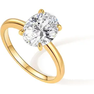 Engagement Rings for Women 14K Gold Plated Oval Cubic Zirconia Ring Dainty Gold Promise Ring Wedding Band Rings for Women Trendy Gold Jewelry