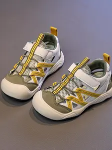 Girls' Colorblock Mesh Toe Protection Sports Sandals, Outdoor Casual Style, Breathable Anti-Kick Slip-Resistant Velcro, Summer Camping/travel/school Shoes