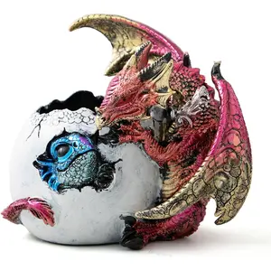 Dragon Statue with Hatching Dragon Egg Decorative Figurine,  Collectible Fantasy Medieval Decor for  Office Desk, Cool Decoration for Teen Men Women Gamers - Red