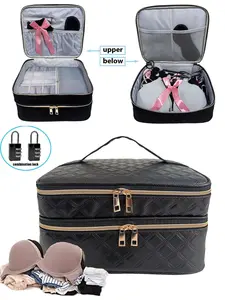 Lockable Privacy Bag PU Dual-Layer Toy Storage Bag with Two Password Locks, Travel Bedroom Secret Protection Essential, Travel Organization Pouch