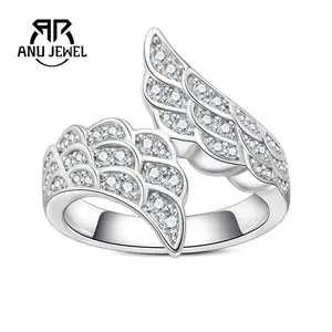 AnuJewel  Moissanite Angel Wing Rings Engagement Ring D Color Sterling Silver Wedding Band Rings Gift for Anniversary Brithday Women Her with Certificate