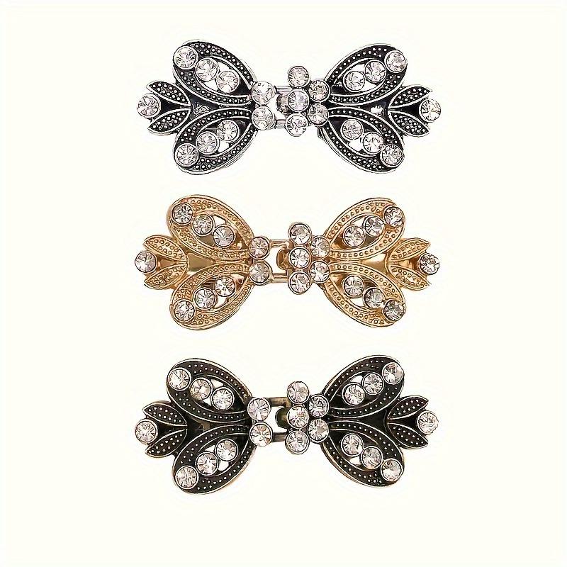 Vintage Rhinestone Sweater Clips 3-Pack, Versatile Vortex Cape Shawl Dress Clips, Fashion Jacket Fasteners & Scarf Holders for Ladies