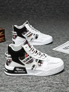 Men's High-Top Lace-Up Sneakers, Good Support, Breathable Design, Street Style Colorblock Shoes, Casual Fashion for Spring Summer, Footwear