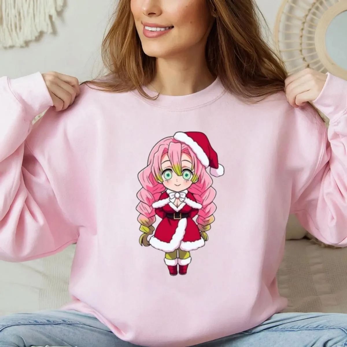 Mitsuri Kanroji Christmast Sweatshirt, Demon Slayer Hoodie, Kimetsu No Yaiba Shirt, Gift For Anime Fan, Unisex Sweater Pullover Tee