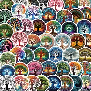 Tree Pattern Sticker, 50pcs/set Creative Artistry Tree Pattern Sticker, Decorative Decals for Water Bottle, Laptop, Phone Case, Scrapbooking, Journal Making