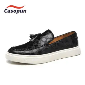 Men's Summer 2024 Fashion Checked Pattern Tassel Design Slip-on Loafers,  Comfortable Flat Shoes For Daily Life, Boy's Business PU Leather Shoes Classic Black Men's Dress Shoes dressshoes for men work office leather boat shoe boat shoes kay Slipon